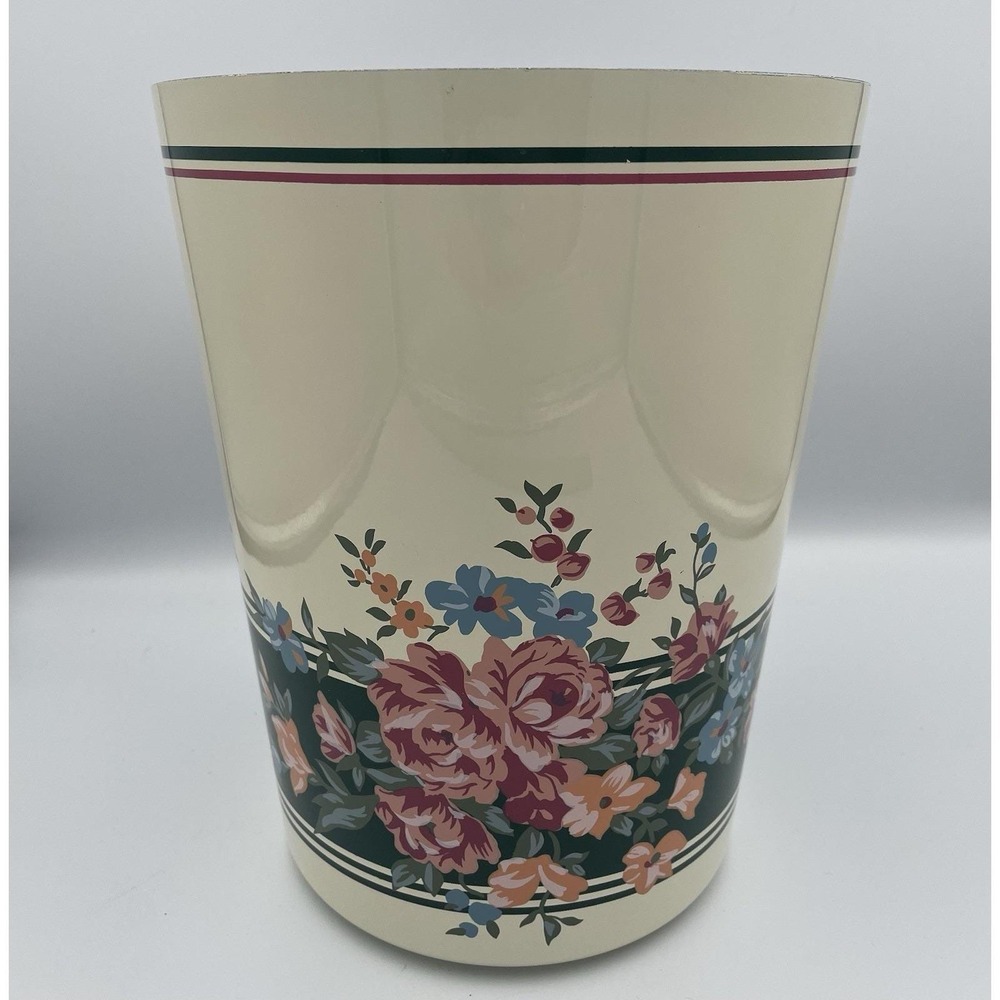 Vintage Croscill Floral Wastebasket Durable Plastic Cottagecore 1990's Retro 10"